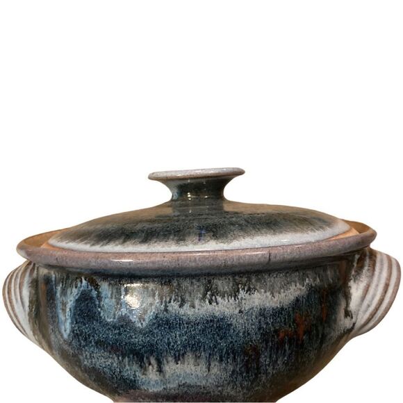 Stunning Studio Pottery Drip Glazed Stoneware Casserole Pot with Lid - Picture 1 of 10